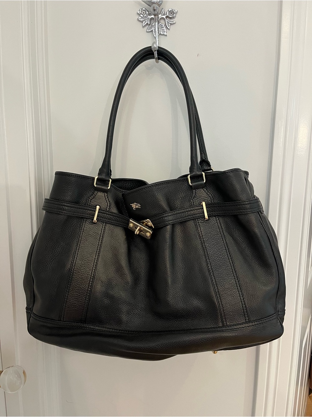 Burberry Black Leather Tote with Gold-Tone Hardware